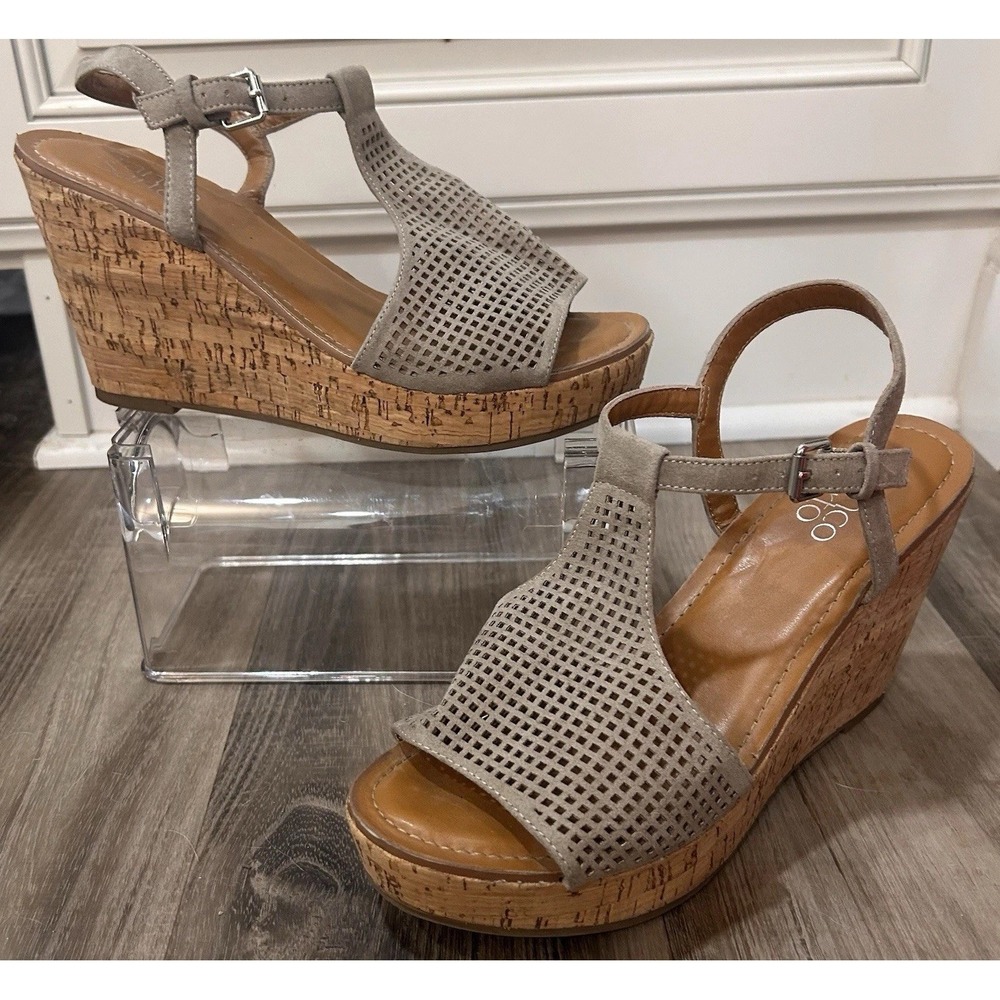 Franco Sarto Size 8M Clinton2 Taupe W Cork Wedge Platform Sandal Women